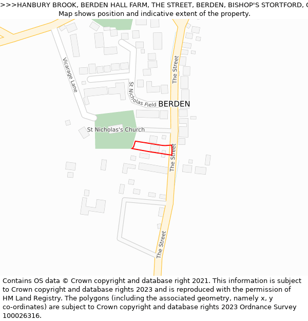 HANBURY BROOK, BERDEN HALL FARM, THE STREET, BERDEN, BISHOP'S STORTFORD, CM23 1AY: Location map and indicative extent of plot