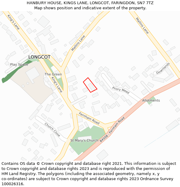 HANBURY HOUSE, KINGS LANE, LONGCOT, FARINGDON, SN7 7TZ: Location map and indicative extent of plot