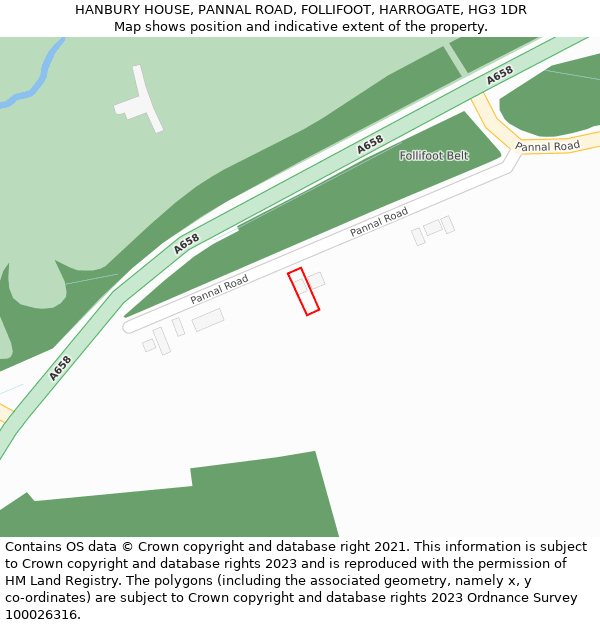 HANBURY HOUSE, PANNAL ROAD, FOLLIFOOT, HARROGATE, HG3 1DR: Location map and indicative extent of plot