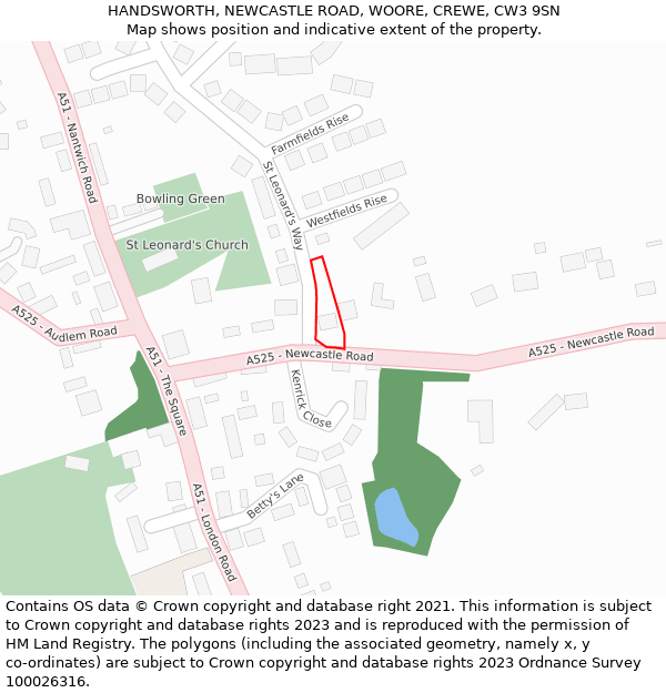 HANDSWORTH, NEWCASTLE ROAD, WOORE, CREWE, CW3 9SN: Location map and indicative extent of plot
