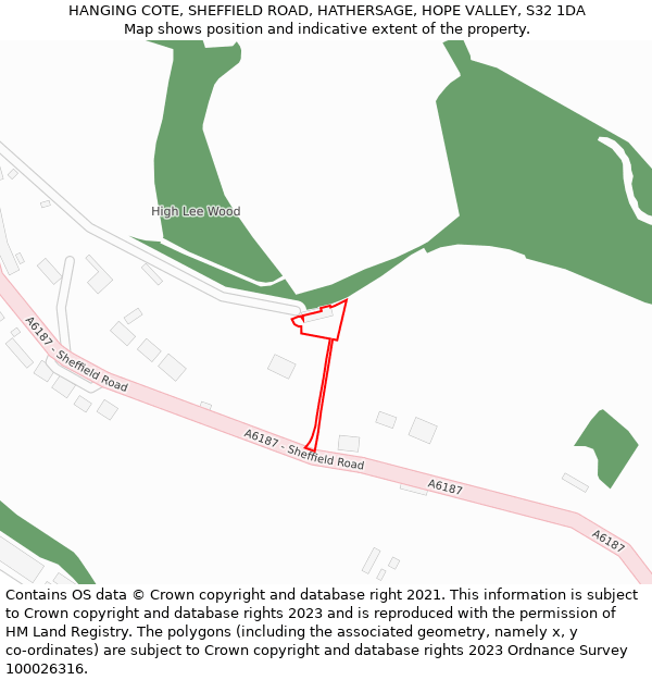 HANGING COTE, SHEFFIELD ROAD, HATHERSAGE, HOPE VALLEY, S32 1DA: Location map and indicative extent of plot