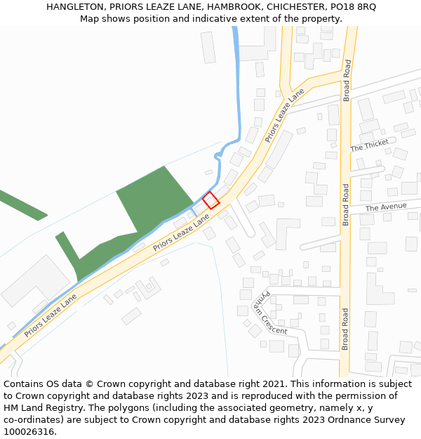 HANGLETON, PRIORS LEAZE LANE, HAMBROOK, CHICHESTER, PO18 8RQ: Location map and indicative extent of plot