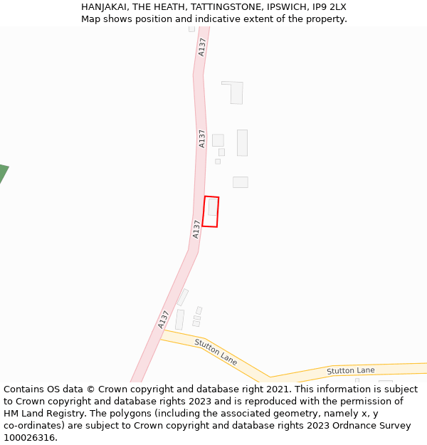 HANJAKAI, THE HEATH, TATTINGSTONE, IPSWICH, IP9 2LX: Location map and indicative extent of plot