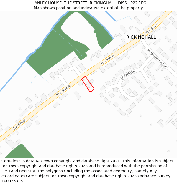 HANLEY HOUSE, THE STREET, RICKINGHALL, DISS, IP22 1EG: Location map and indicative extent of plot