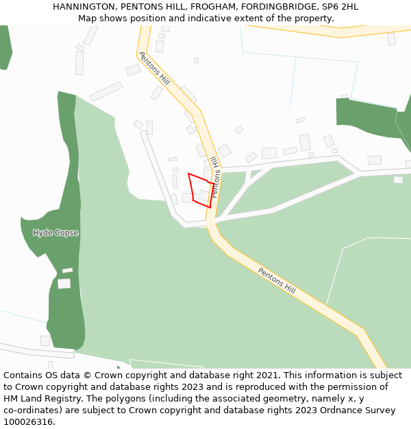 HANNINGTON, PENTONS HILL, FROGHAM, FORDINGBRIDGE, SP6 2HL: Location map and indicative extent of plot