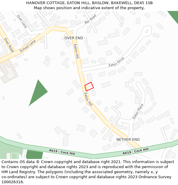HANOVER COTTAGE, EATON HILL, BASLOW, BAKEWELL, DE45 1SB: Location map and indicative extent of plot
