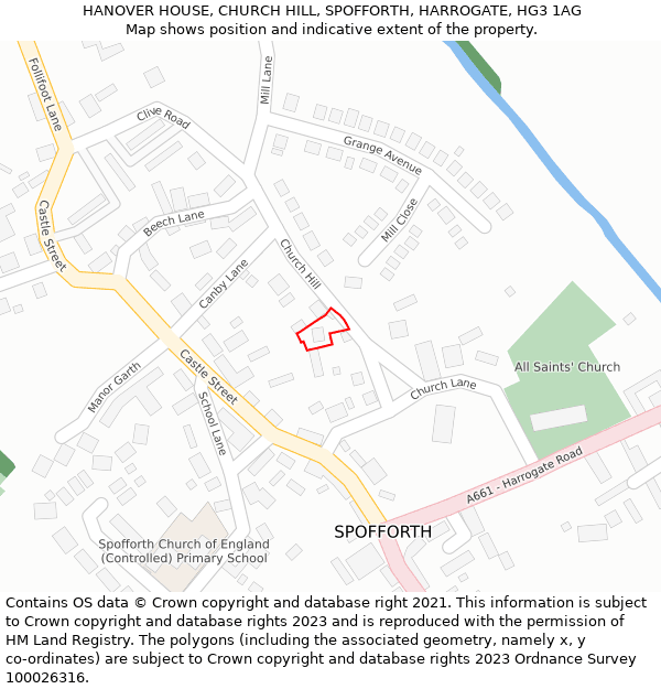 HANOVER HOUSE, CHURCH HILL, SPOFFORTH, HARROGATE, HG3 1AG: Location map and indicative extent of plot