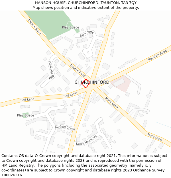 HANSON HOUSE, CHURCHINFORD, TAUNTON, TA3 7QY: Location map and indicative extent of plot