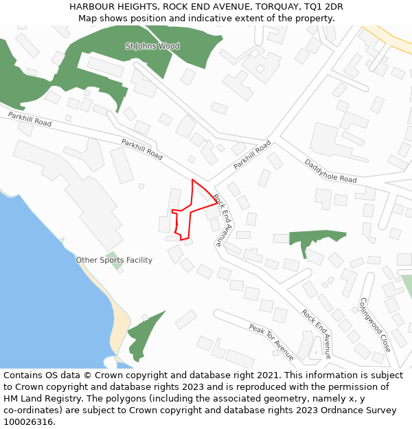 HARBOUR HEIGHTS, ROCK END AVENUE, TORQUAY, TQ1 2DR: Location map and indicative extent of plot