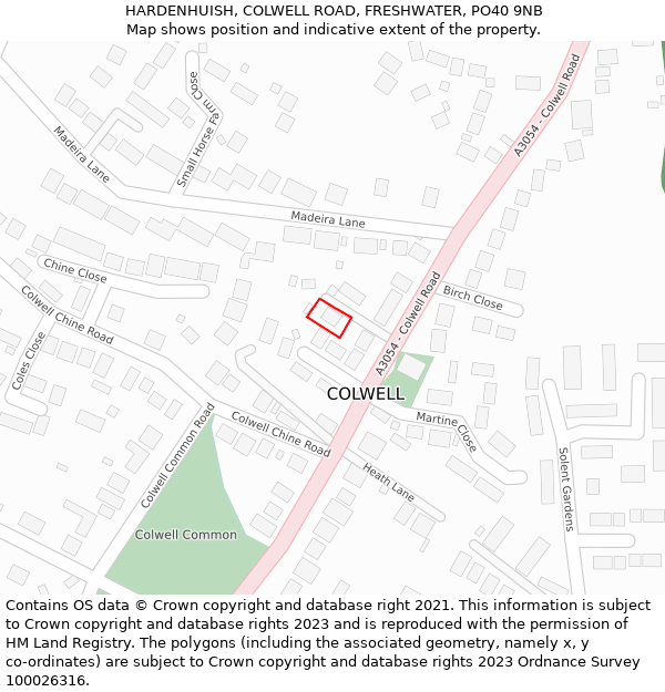 HARDENHUISH, COLWELL ROAD, FRESHWATER, PO40 9NB: Location map and indicative extent of plot