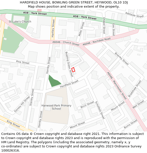 HARDFIELD HOUSE, BOWLING GREEN STREET, HEYWOOD, OL10 1DJ: Location map and indicative extent of plot