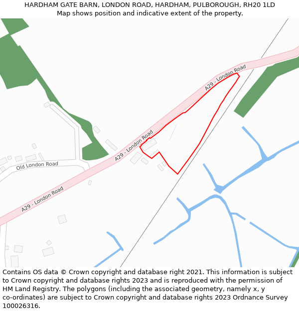 HARDHAM GATE BARN, LONDON ROAD, HARDHAM, PULBOROUGH, RH20 1LD: Location map and indicative extent of plot