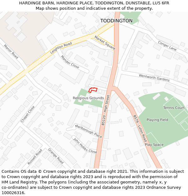 HARDINGE BARN, HARDINGE PLACE, TODDINGTON, DUNSTABLE, LU5 6FR: Location map and indicative extent of plot