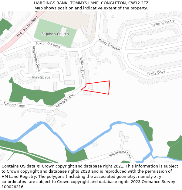 HARDINGS BANK, TOMMYS LANE, CONGLETON, CW12 2EZ: Location map and indicative extent of plot