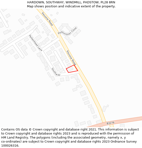 HARDOWN, SOUTHWAY, WINDMILL, PADSTOW, PL28 8RN: Location map and indicative extent of plot