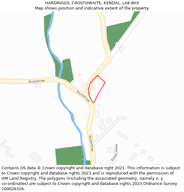 HARDRIGGS, CROSTHWAITE, KENDAL, LA8 8HX: Location map and indicative extent of plot