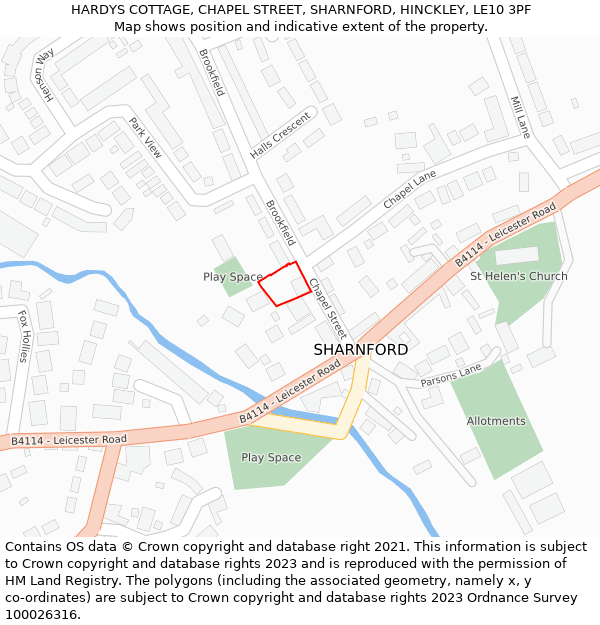 HARDYS COTTAGE, CHAPEL STREET, SHARNFORD, HINCKLEY, LE10 3PF: Location map and indicative extent of plot