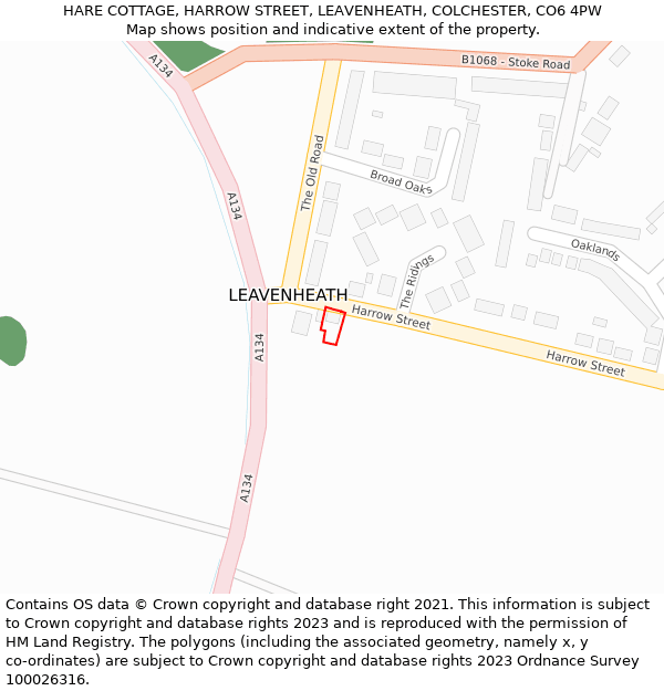 HARE COTTAGE, HARROW STREET, LEAVENHEATH, COLCHESTER, CO6 4PW: Location map and indicative extent of plot