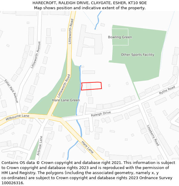 HARECROFT, RALEIGH DRIVE, CLAYGATE, ESHER, KT10 9DE: Location map and indicative extent of plot