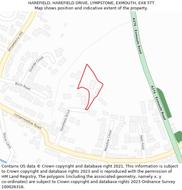 HAREFIELD, HAREFIELD DRIVE, LYMPSTONE, EXMOUTH, EX8 5TT: Location map and indicative extent of plot