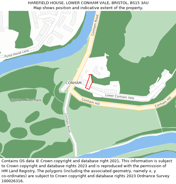 HAREFIELD HOUSE, LOWER CONHAM VALE, BRISTOL, BS15 3AU: Location map and indicative extent of plot