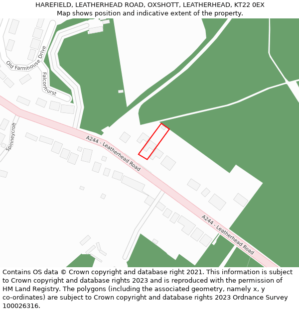 HAREFIELD, LEATHERHEAD ROAD, OXSHOTT, LEATHERHEAD, KT22 0EX: Location map and indicative extent of plot