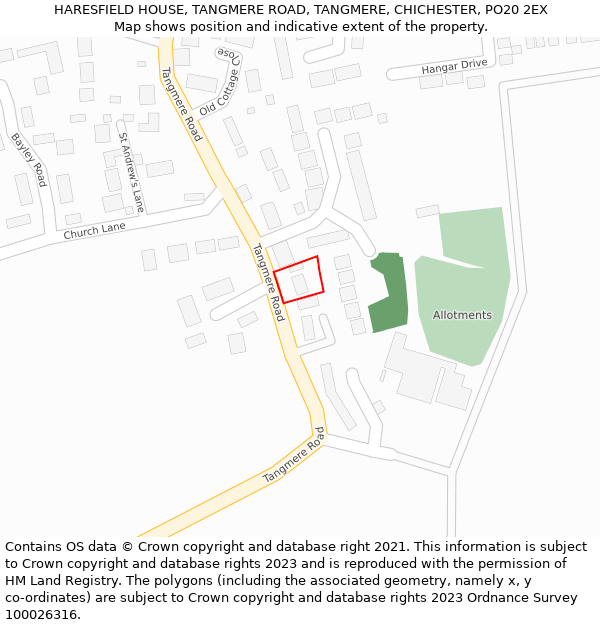 HARESFIELD HOUSE, TANGMERE ROAD, TANGMERE, CHICHESTER, PO20 2EX: Location map and indicative extent of plot