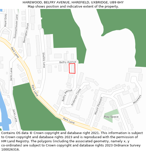 HAREWOOD, BELFRY AVENUE, HAREFIELD, UXBRIDGE, UB9 6HY: Location map and indicative extent of plot