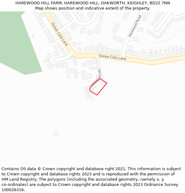 HAREWOOD HILL FARM, HAREWOOD HILL, OAKWORTH, KEIGHLEY, BD22 7NN: Location map and indicative extent of plot