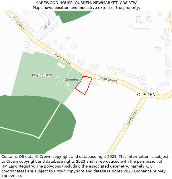 HAREWOOD HOUSE, OUSDEN, NEWMARKET, CB8 8TW: Location map and indicative extent of plot