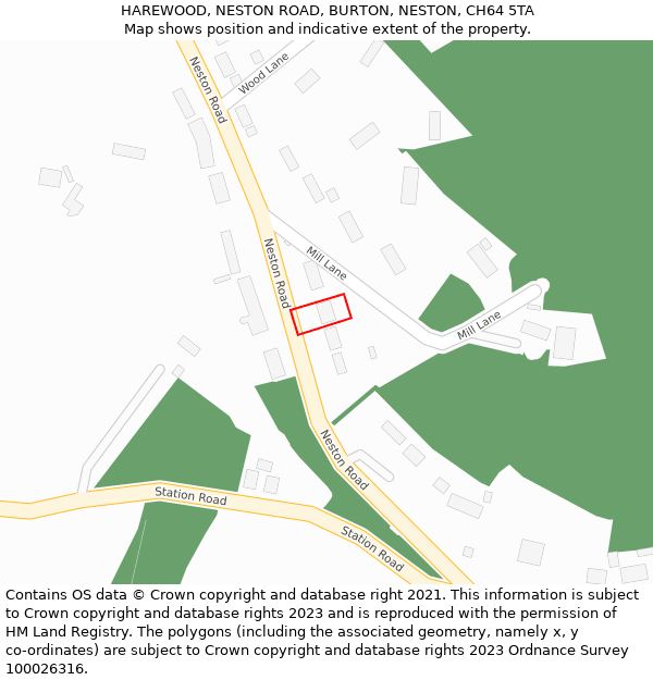 HAREWOOD, NESTON ROAD, BURTON, NESTON, CH64 5TA: Location map and indicative extent of plot