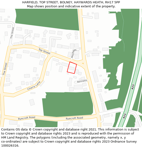 HARFIELD, TOP STREET, BOLNEY, HAYWARDS HEATH, RH17 5PP: Location map and indicative extent of plot