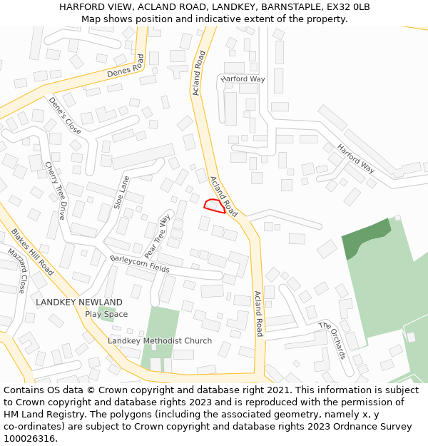 HARFORD VIEW, ACLAND ROAD, LANDKEY, BARNSTAPLE, EX32 0LB: Location map and indicative extent of plot