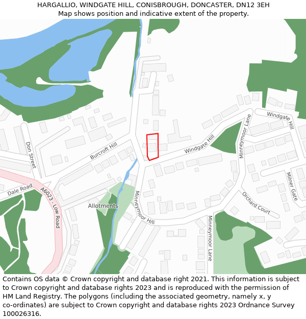 HARGALLIO, WINDGATE HILL, CONISBROUGH, DONCASTER, DN12 3EH: Location map and indicative extent of plot