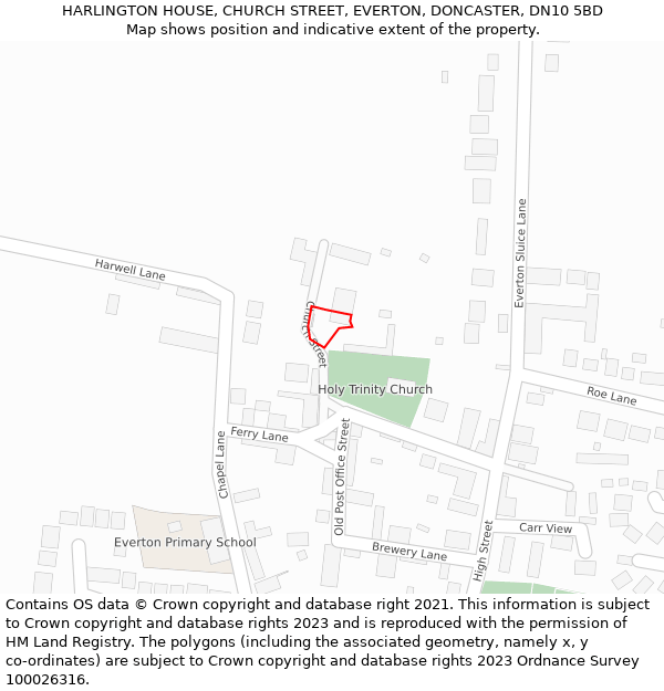HARLINGTON HOUSE, CHURCH STREET, EVERTON, DONCASTER, DN10 5BD: Location map and indicative extent of plot