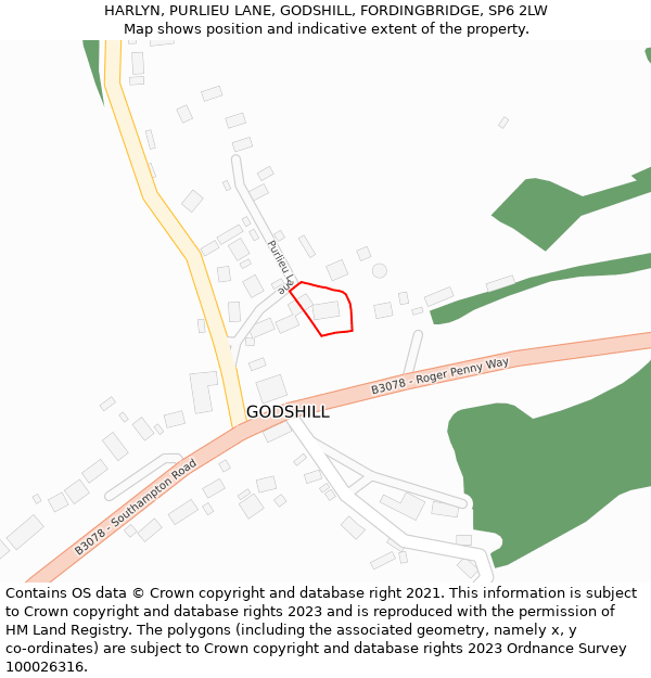 HARLYN, PURLIEU LANE, GODSHILL, FORDINGBRIDGE, SP6 2LW: Location map and indicative extent of plot
