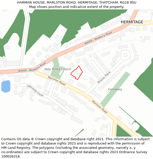 HARMAN HOUSE, MARLSTON ROAD, HERMITAGE, THATCHAM, RG18 9SU: Location map and indicative extent of plot