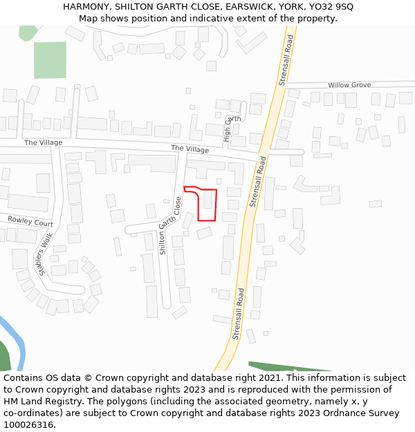 HARMONY, SHILTON GARTH CLOSE, EARSWICK, YORK, YO32 9SQ: Location map and indicative extent of plot