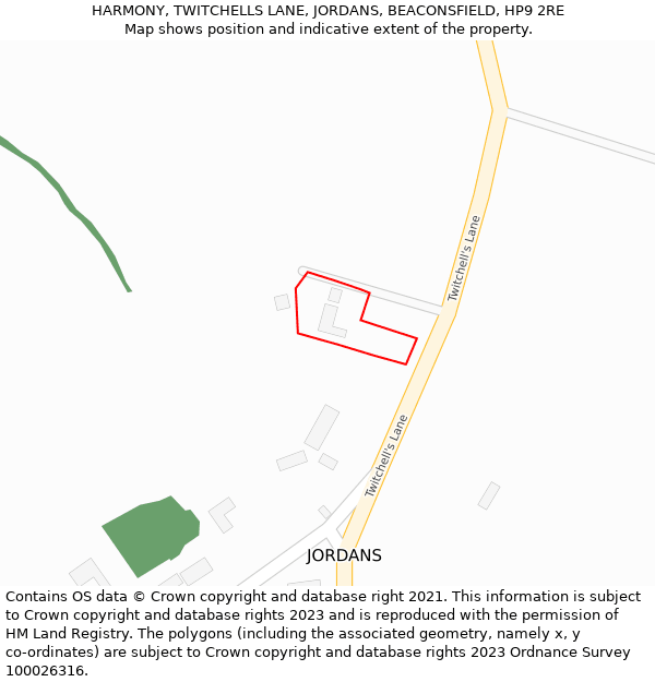 HARMONY, TWITCHELLS LANE, JORDANS, BEACONSFIELD, HP9 2RE: Location map and indicative extent of plot