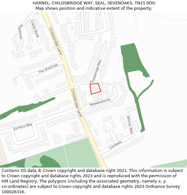 HARNEL, CHILDSBRIDGE WAY, SEAL, SEVENOAKS, TN15 0DG: Location map and indicative extent of plot