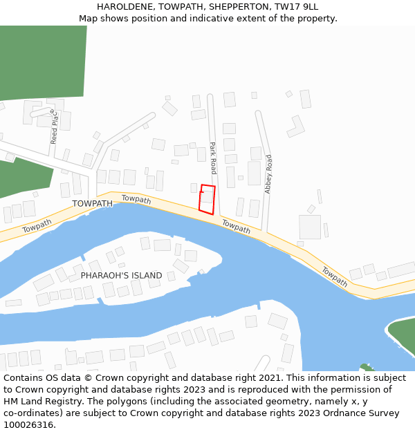 HAROLDENE, TOWPATH, SHEPPERTON, TW17 9LL: Location map and indicative extent of plot