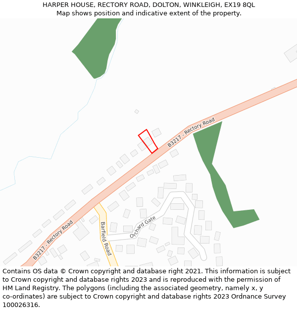 HARPER HOUSE, RECTORY ROAD, DOLTON, WINKLEIGH, EX19 8QL: Location map and indicative extent of plot