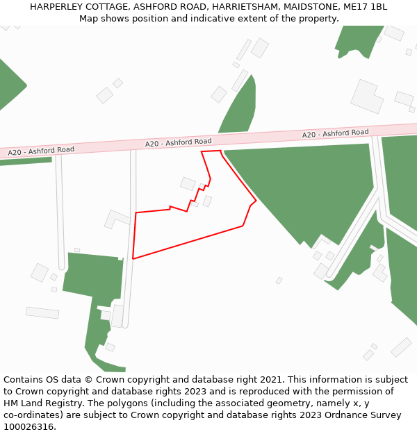 HARPERLEY COTTAGE, ASHFORD ROAD, HARRIETSHAM, MAIDSTONE, ME17 1BL: Location map and indicative extent of plot