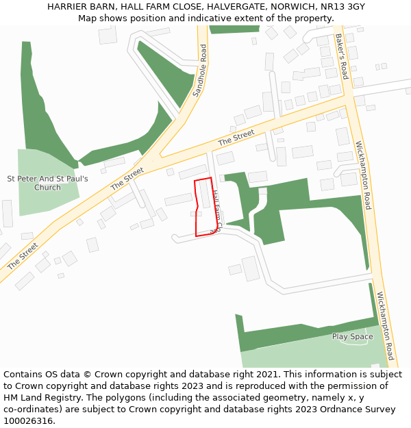 HARRIER BARN, HALL FARM CLOSE, HALVERGATE, NORWICH, NR13 3GY: Location map and indicative extent of plot