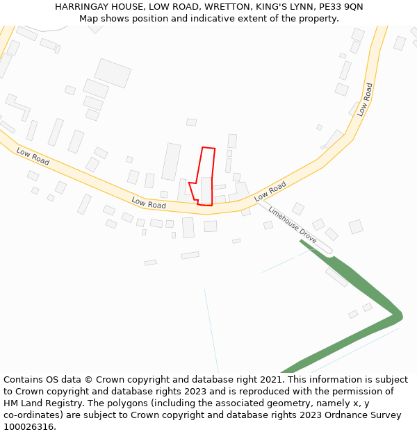 HARRINGAY HOUSE, LOW ROAD, WRETTON, KING'S LYNN, PE33 9QN: Location map and indicative extent of plot