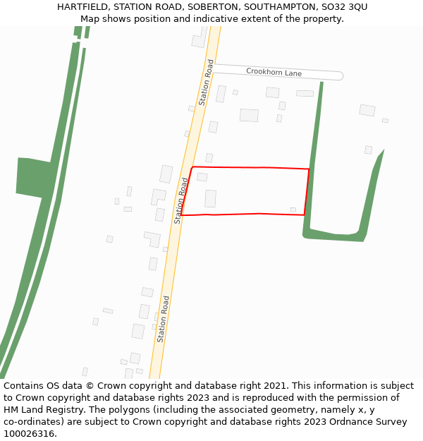 HARTFIELD, STATION ROAD, SOBERTON, SOUTHAMPTON, SO32 3QU: Location map and indicative extent of plot