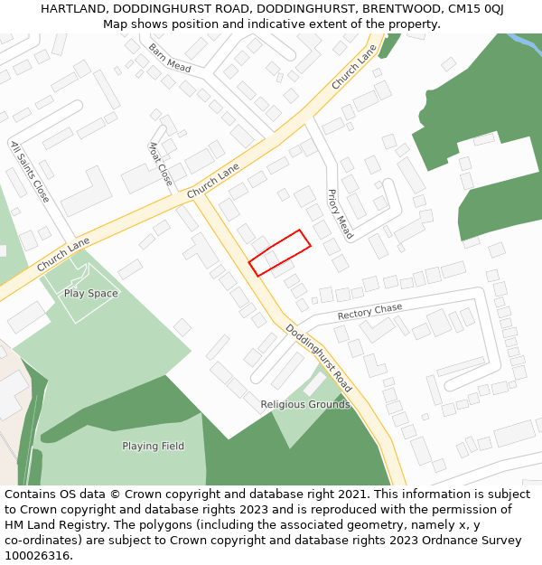 HARTLAND, DODDINGHURST ROAD, DODDINGHURST, BRENTWOOD, CM15 0QJ: Location map and indicative extent of plot