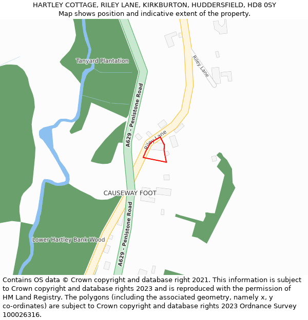 HARTLEY COTTAGE, RILEY LANE, KIRKBURTON, HUDDERSFIELD, HD8 0SY: Location map and indicative extent of plot