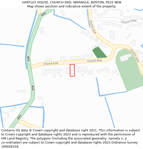 HARTLEY HOUSE, CHURCH END, WRANGLE, BOSTON, PE22 9EW: Location map and indicative extent of plot