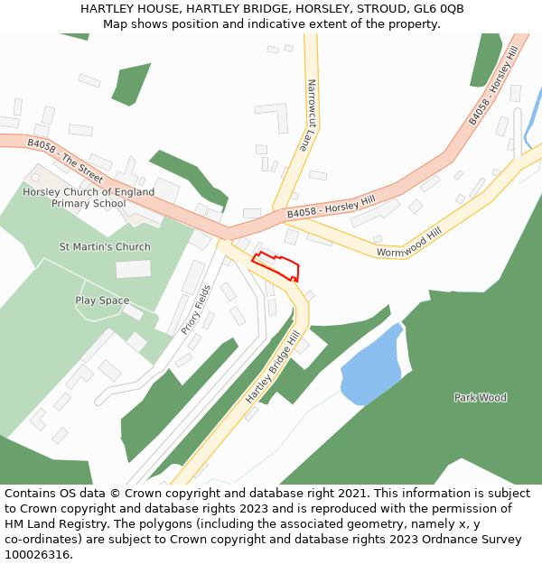 HARTLEY HOUSE, HARTLEY BRIDGE, HORSLEY, STROUD, GL6 0QB: Location map and indicative extent of plot